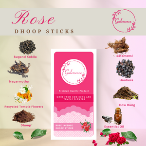 Gulessence Sandal, Rose, Loban & Jasmine Bambooless Dhoop Sticks | Pack of 4 (160 Sticks) | Free Ceramic Stand - EarthBased 