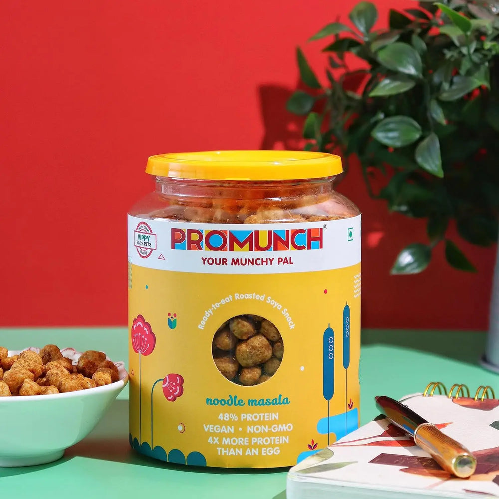 PROMUNCH Roasted Soya Snack | Vegan |Gluten-Free | Flavor: Noodle Masala 300 g Pack of 1 - EarthBased 