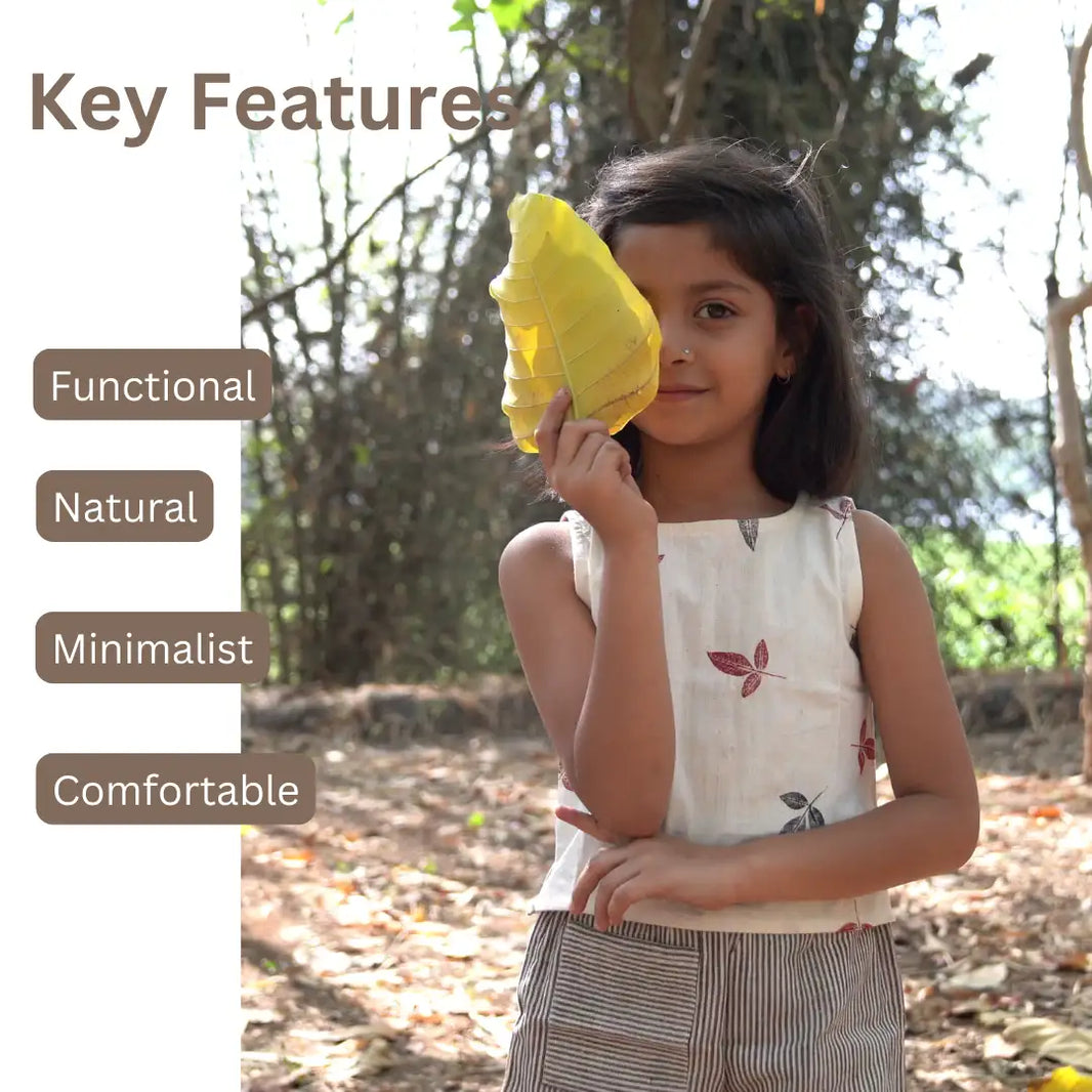 Floral Whirl Khadi Crop Top & Shorts Set for Girls – Breathable Summer Wear