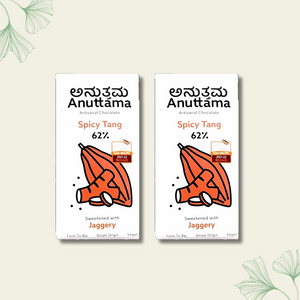 ANUTTAMA | Dark Chocolate 62% Cocoa | Spicy Tang Bar | Gluten Free | Natural Chocolate | Sugar Free | Jaggery Sweetened | Dried Ginger & Pepper | Handmade Chocolates Bar - EarthBased 