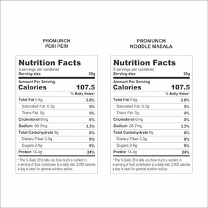 PROMUNCH SOYA Snack |Vegan|Gluten-Free | Pack of 2 Flavour: Peri-Peri and Noodle Masala - 150G Each - EarthBased 