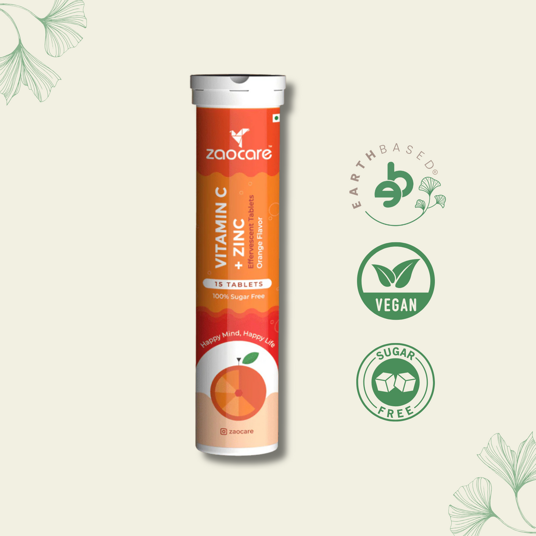 Zaocare Vitamin C & Zinc Effervescent Tablets For Glowing Skin | Immunity Booster | For Men & Women - EarthBased 