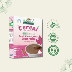 TummyFriendly Foods Certified Organic Sprouted Ragi, Almond, Oats, Sweet Potato Porridge Mix | Made of Sprouted Whole Grain Ragi | Rich in Calcium, Iron, Healthy-Fat, Fibre & Micro-Nutrients |200g Cereal (200 g) - EarthBased 