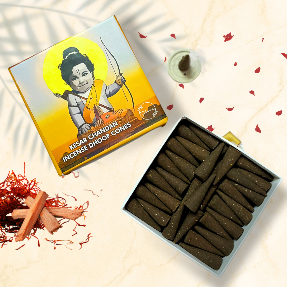Kesar Chandan Dhoop Cones| Made from Cow Dung | Ayodhya Collection | Gulessence | Pack of 2 - EarthBased 