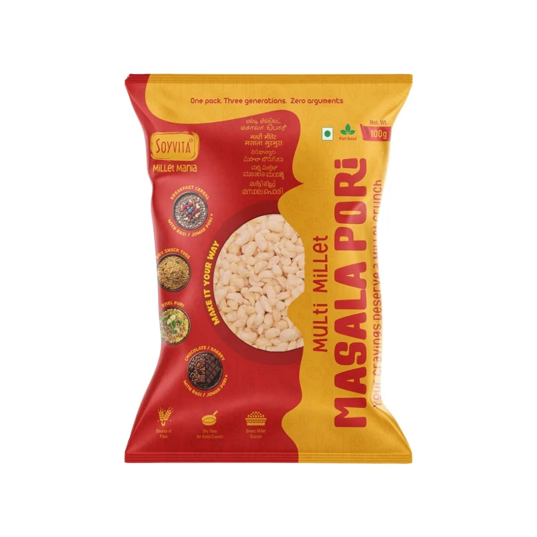 Multi Millet Masala Pori | Smart Crunch with 5 Millets | Anytime Snack | 100 Gms | Pack of 4