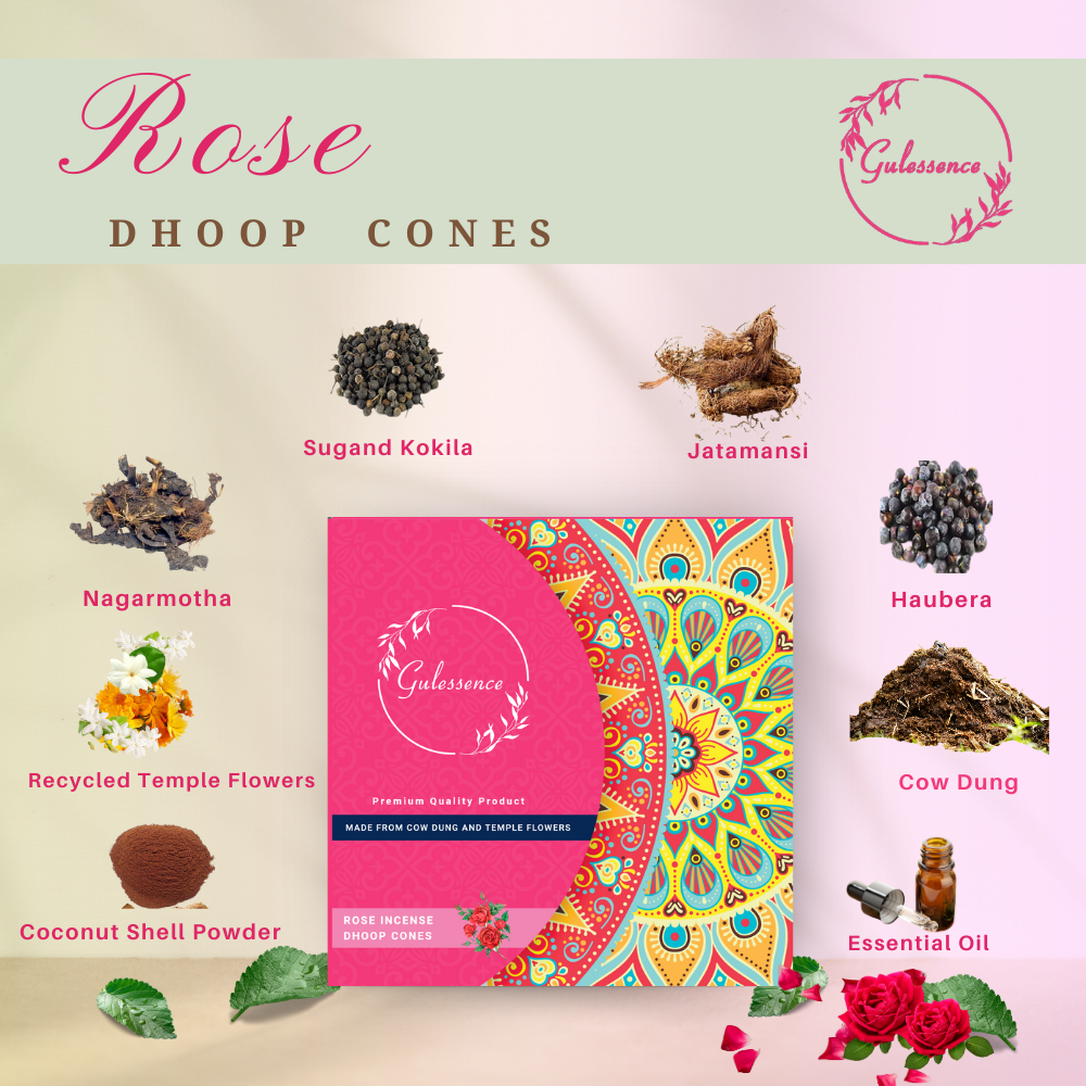 Gulessence Sandal, Rose, Loban &amp; Jasmine Dhoop Cones | Pack of 4 - EarthBased 