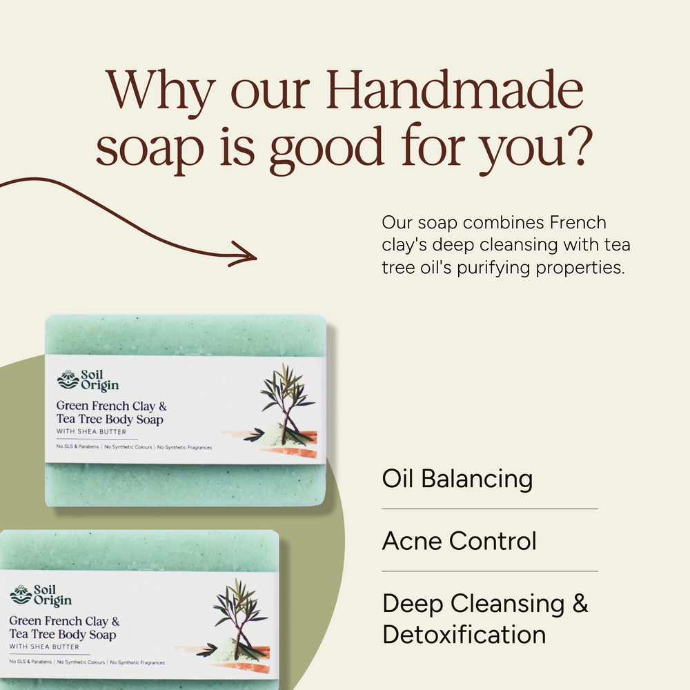 Green French Clay & Tea Tree Body Soap With Shea Butter - 100 Gm | Pack of 2 - EarthBased 