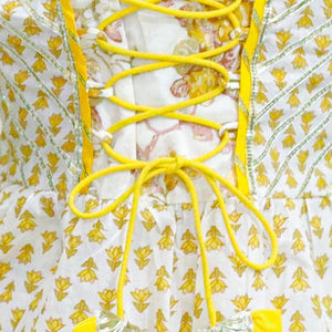 Kid’s Girls Pure Cotton Jaipur Block Printed Indian Ethnic Festive Party Wear Peplum Dori Suit Sets | Yellow - EarthBased 