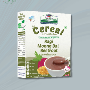TummyFriendly Foods Certified 100% Organic Sprouted Ragi, Moong Dal, Beetroot Porridge Mix | Organic Baby Food for 6 Months Old | Made of Sprouted Ragi for Baby |Rich in Calcium, Iron, Fibre & Micro-Nutrients (200 g) - EarthBased 