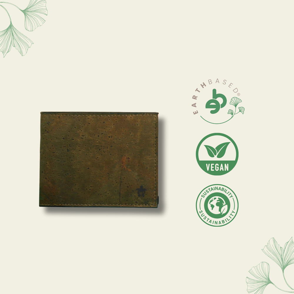 Kakapo Bifold Cork Wallet - Olive Green | Clan Earth - EarthBased 