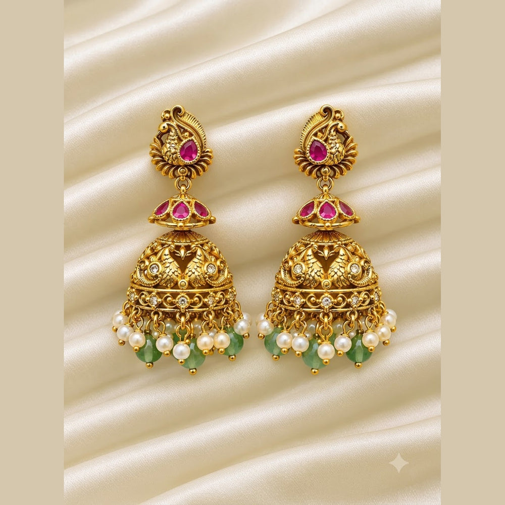 Peacock Jhumka Earrings - view 2