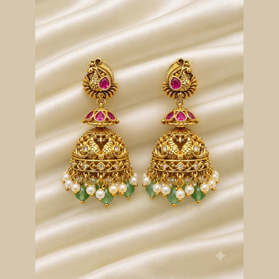 Peacock Jhumka Earrings - view 2