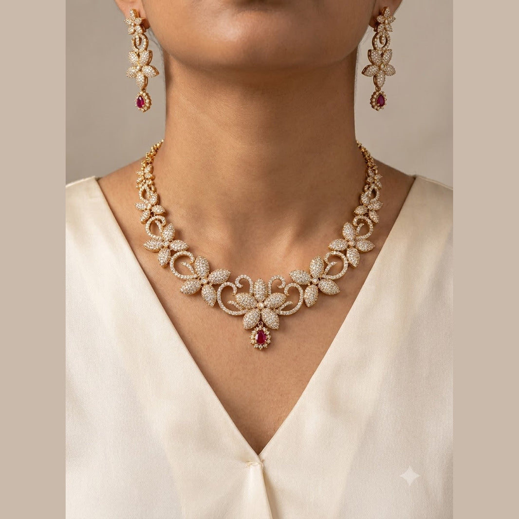 Sparkle Flower Necklace Set