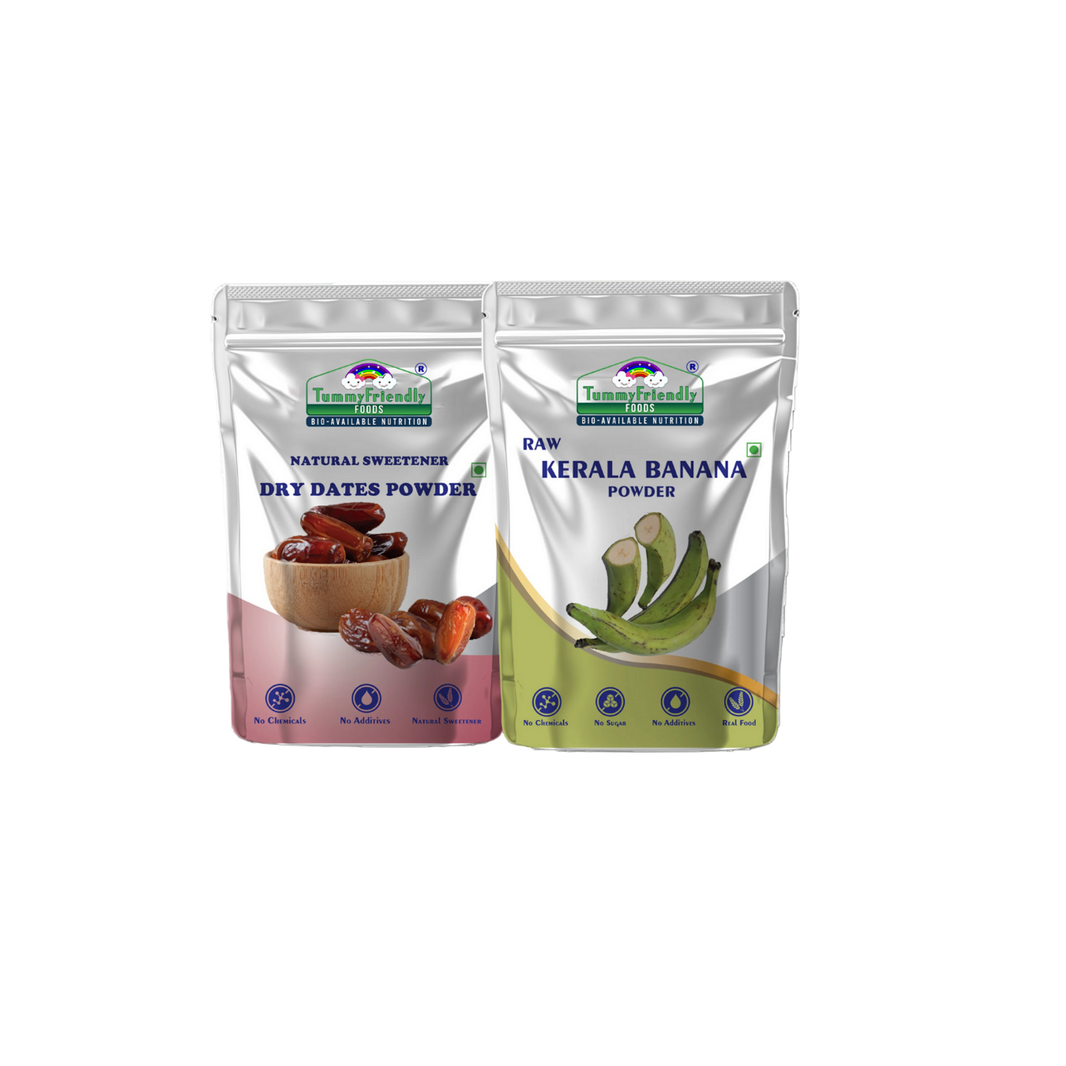 TummyFriendly Foods Dry Dates Powder and Raw Kerala Banana Powder Cereal (200 g, Pack of 2) - EarthBased 