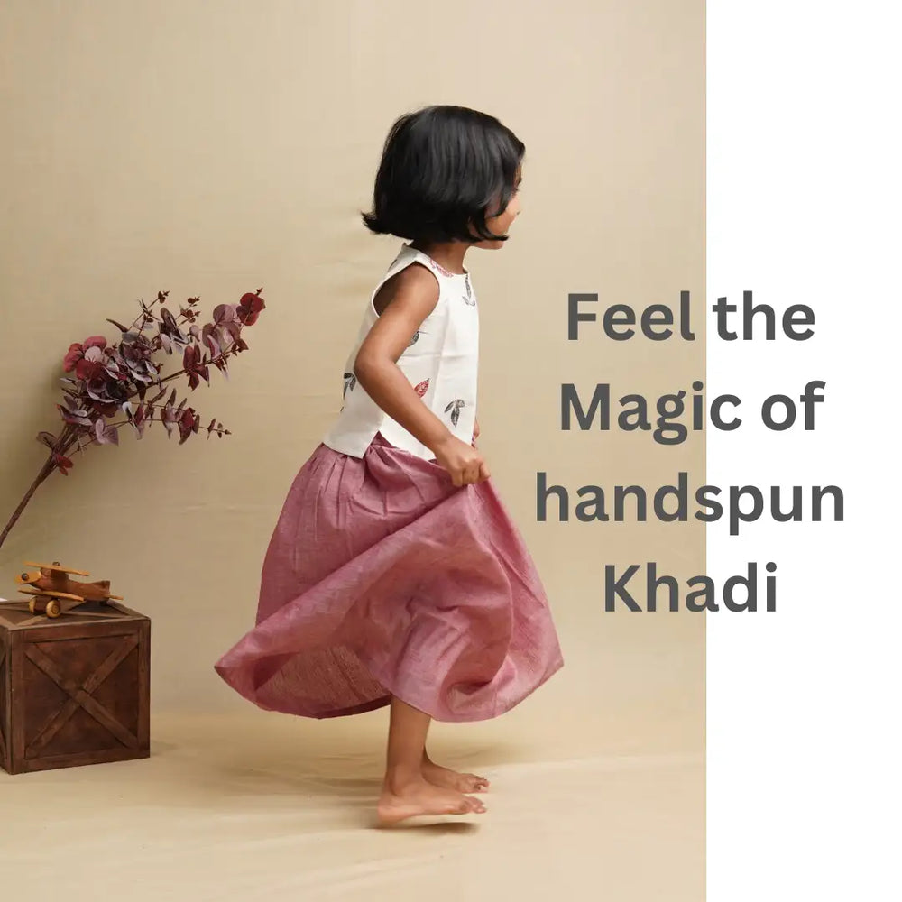 Twirl and Top' - Girls' Leaf Print Crop Top with Long Skirt - EarthBased 