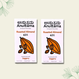 Anuttama | Roasted Almond Chocolate | 62% Cocoa , Gifts Box, Vegan Chocolate, Gift Hamper, Sugar Free, No Artificial Flavours, Lectin Free, Natural Chocolate Bar - EarthBased 