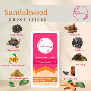 Gulessence Sandal  ,Rose, Nirvanasence, Loban, Kacha bela Bambooless Dhoop Sticks and Juhi Dhoop Cones| Pack of 6 - EarthBased 