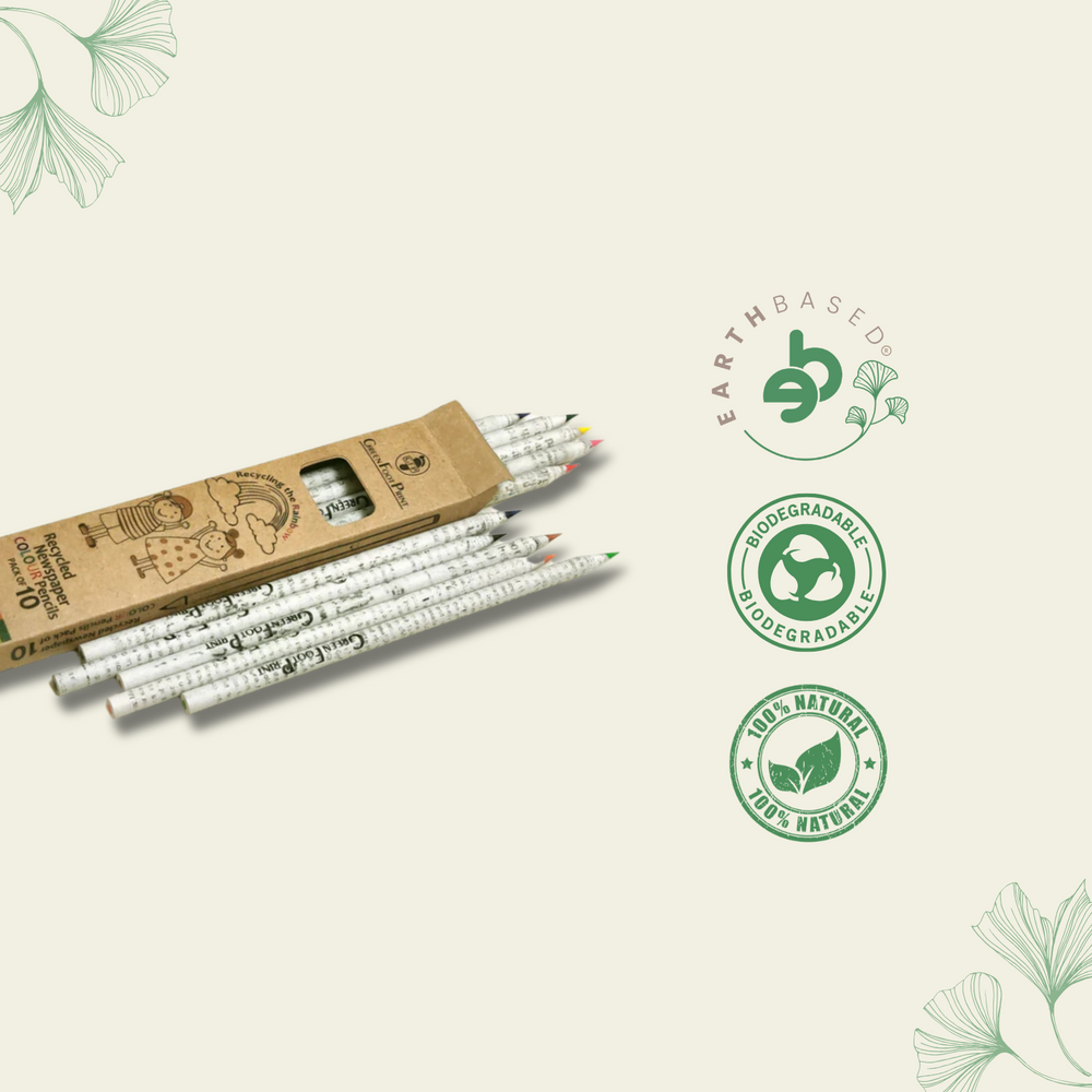 Recycled News paper COLOUR Pencils | Green Foot Print - EarthBased 