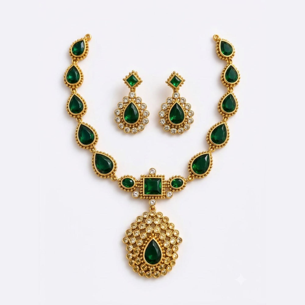 Emerald Pendant Necklace Set - view 2