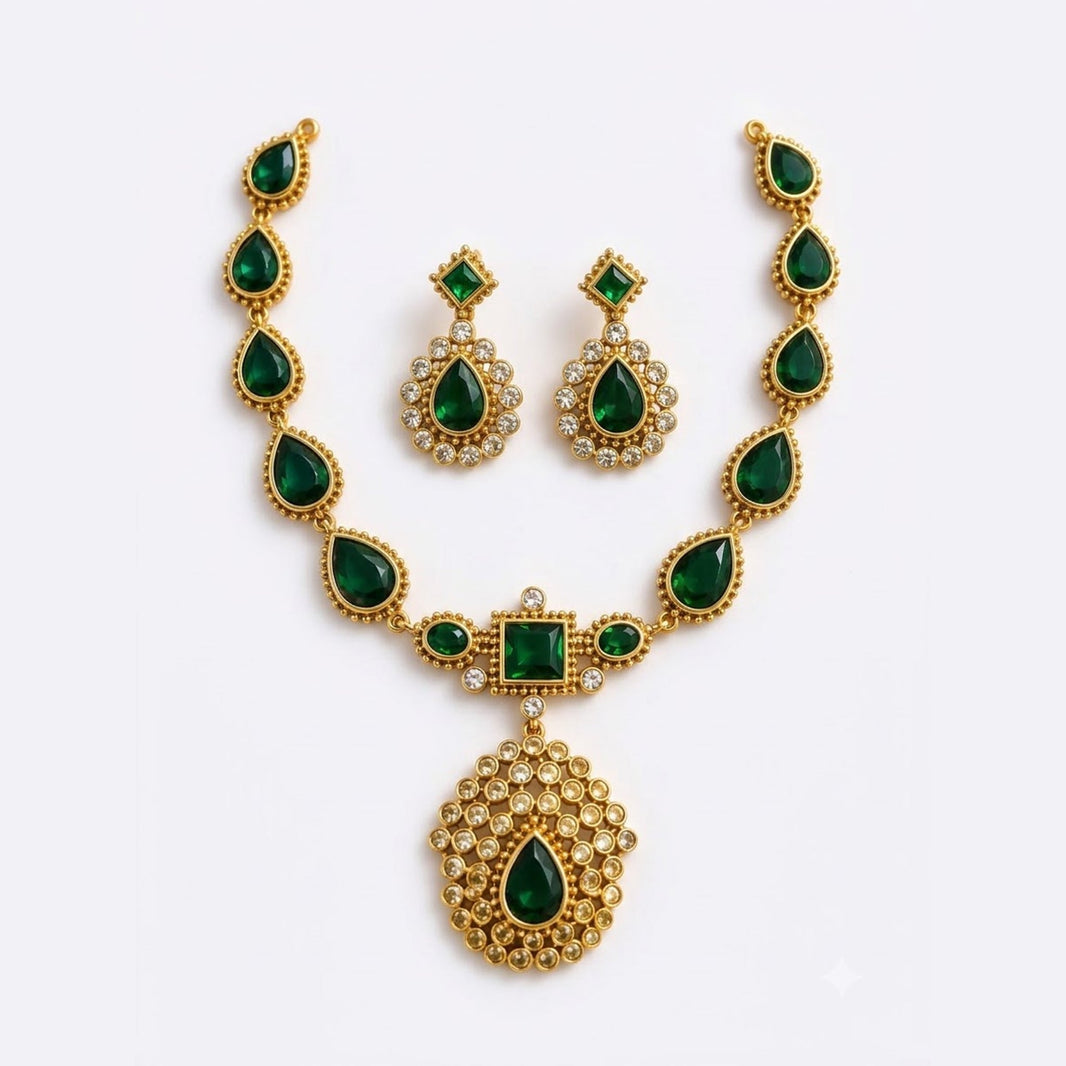 Emerald Pendant Necklace Set - view 2