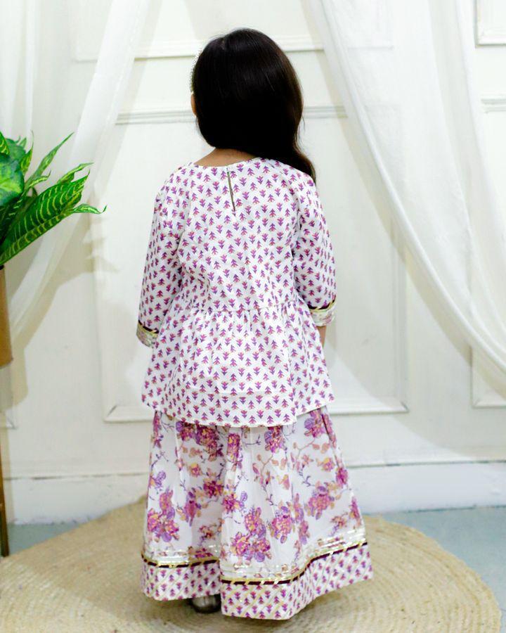 Kid’s Girls Pure Cotton Jaipur Block Printed Indian Ethnic Festive Party Wear Suit Sets | Purple - EarthBased 