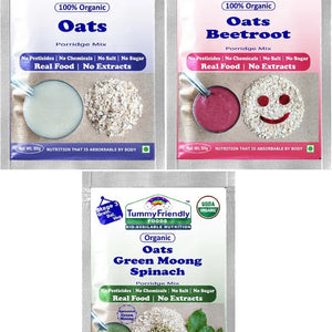 TummyFriendly Foods Certified Oats Porridge Mixes - Stage1, Stage2, Stage3 | Rich in Beta-Glucan, Protein & Fibre|3 Packs, 50g Each Cereal (150 g, Pack of 3) - EarthBased 