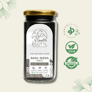 Ecotyl Basil Seeds | Sabja Seeds | Rich in Omega-3 & Fibre | Detox & Hydrate | 250g - EarthBased 