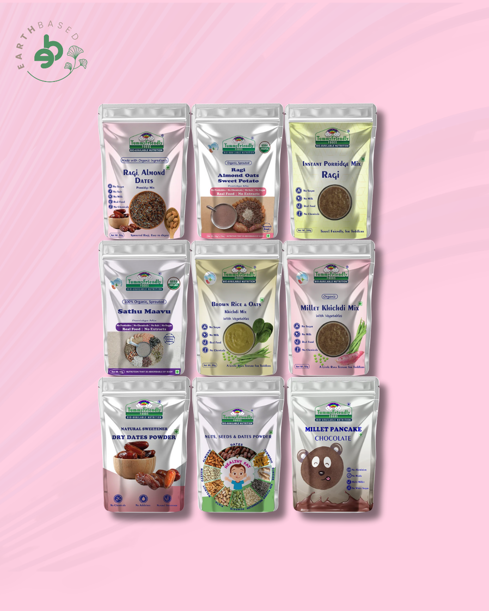 TummyFriendly Foods CertifiedOrganic Baby Food For Toddlers 1+ Year, Dry Fruits Powder for Baby Kids Cereal (500 g, Pack of 9, 12+ Months) - EarthBased 