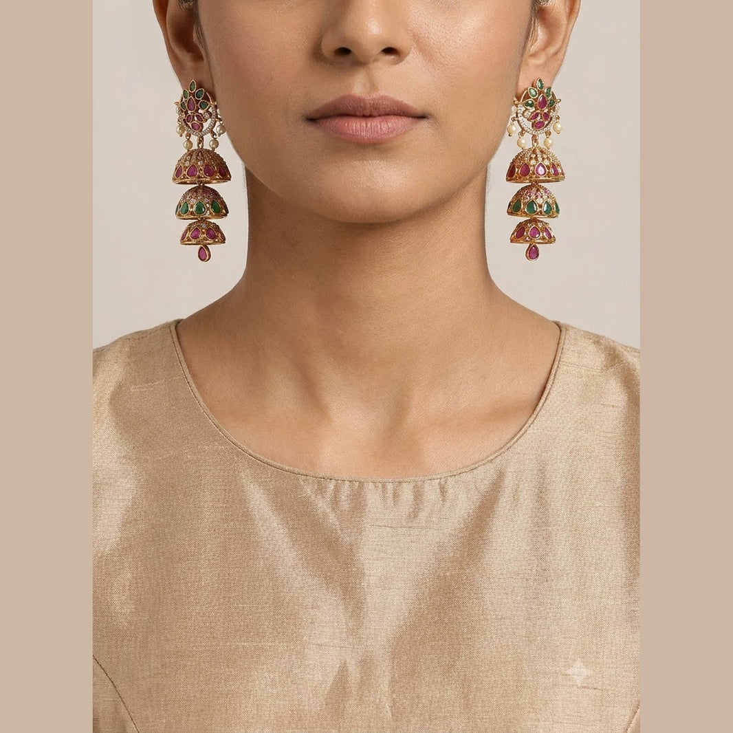 Layered Jhumka Drop Earrings - view 2