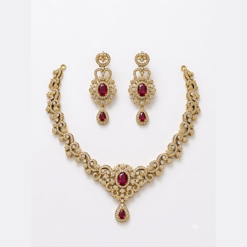 Ruby Flower Necklace Set - view 2