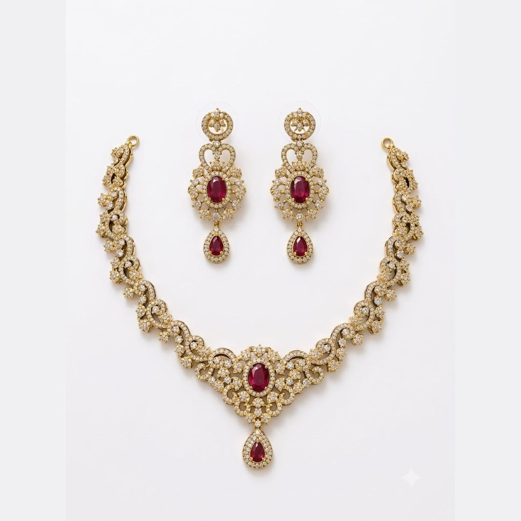 Ruby Flower Necklace Set - view 2