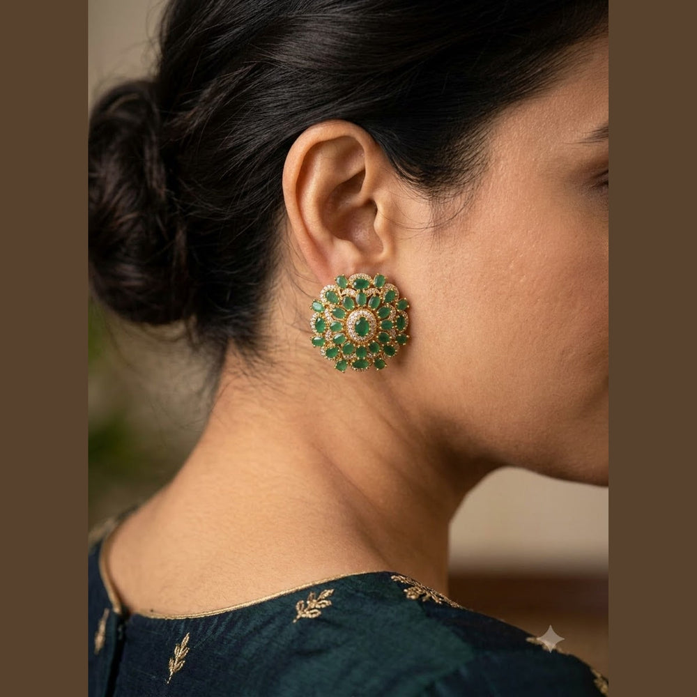 Emerald Flower Studs - view 3