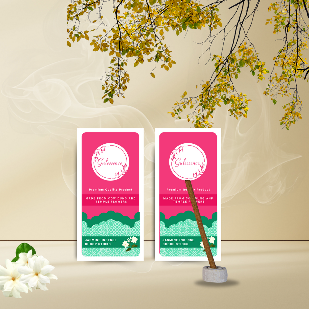 Jasmine Bamboo Less Dhoop Sticks | Made from Cow dung & Temple Flower | Gulessence - EarthBased 