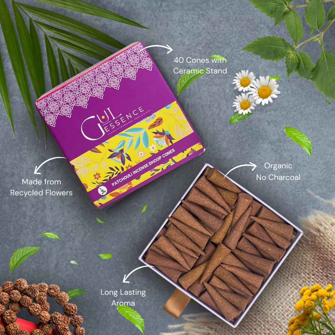 Patchouli Dhoop Cones | Made from Temple Flower | Gulessence - EarthBased 
