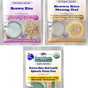 TummyFriendly Foods Certified Brown Rice Porridge Mixes - Stage1, Stage2, Stage3 | Rich in Gamma-Aminobutyric Acid (GABA), Protein |3 Packs, 50g Each Cereal (150 g, Pack of 3) - EarthBased 