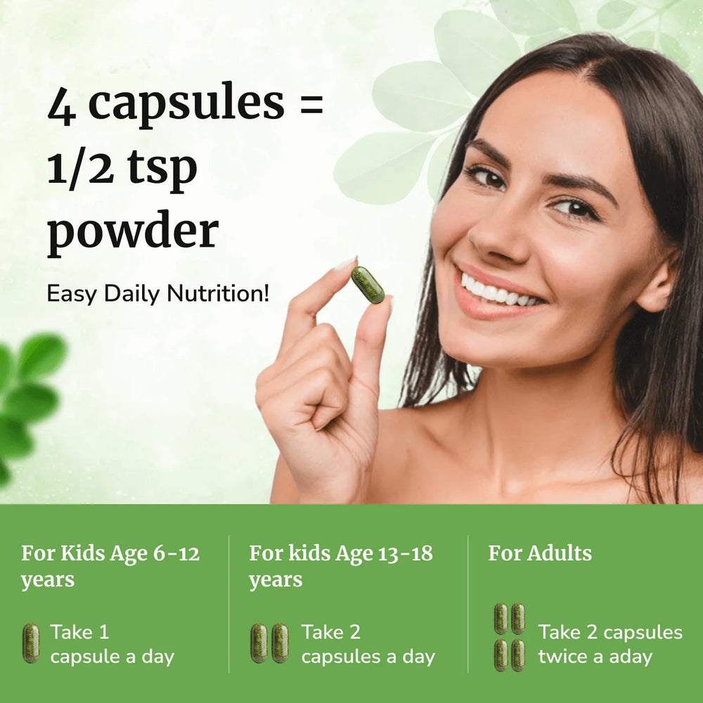 Daivik Moringa Veg Capsules | 100% Natural | Immunity Booster, Anti Aging, Anti Oxidant | 100 Caps Each - EarthBased 