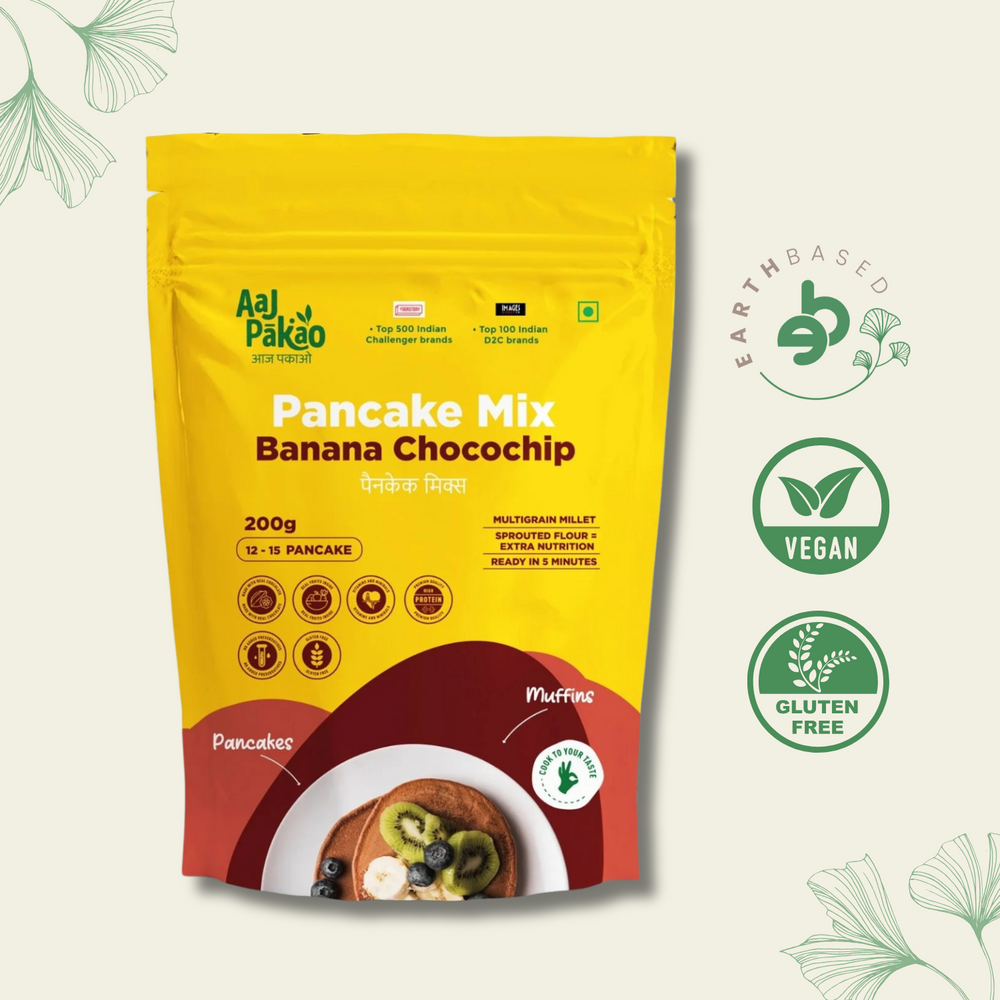 Aaj Pakao - Banana Chocochip Pancake Instant Mix | 200gms | Nutritious & Delicious | Sprouted Millets, Real Fruits & Chocolate | Eggless | No Preservatives | 1 Pack - EarthBased 