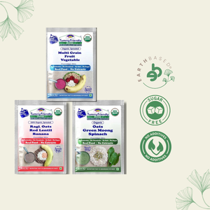 TummyFriendly Foods Certified Stage3 Porridge Mixes Trial Packs - Ragi, Oats, MultiGrain |Organic Baby Food for 8 Months Old Baby |3 Packs, 50g Each Cereal (150 g, Pack of 3) - EarthBased 