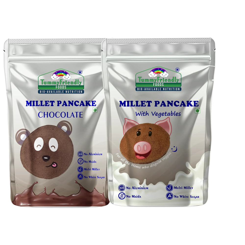 TummyFriendly Foods Millet Pancake Mix - Chocolate, Veggies. HealthyBreakfast. Two 2 Packs 150g Each Cocoa Powder (4 x 150 g) - EarthBased 