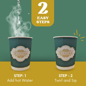 TAVASYAM Ready to Sip Kahwa Flavour Green Tea Cups | Green Tea for Weight Loss | Vegan, Gluten Free & Sugar Free | Kahwa Flavour | Pre-Filled Tea Cups 200ml | Pack of 12 Cups - EarthBased 