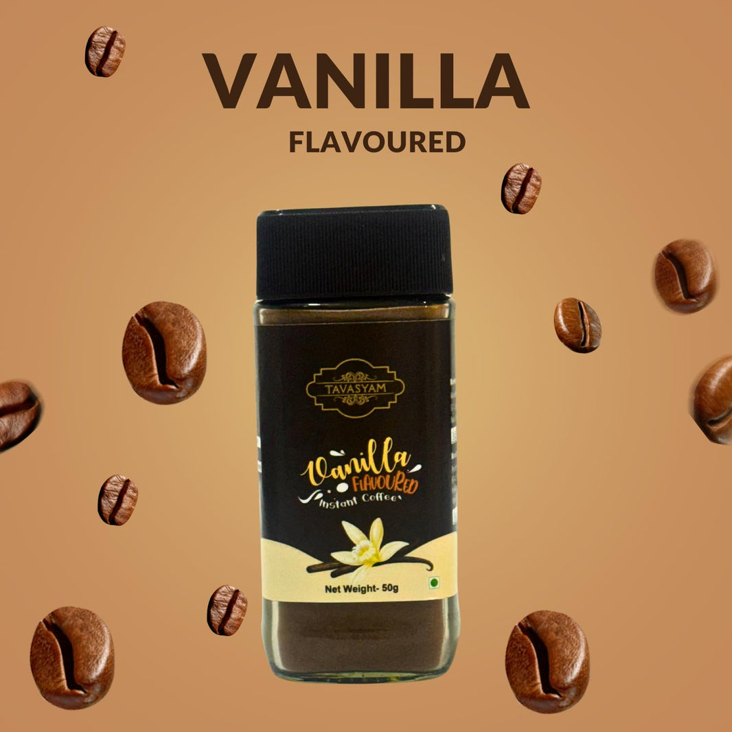 TAVASYAM Coffee Powder Jar 50 g | Vanilla Instant | Flavoured Coffee Powder for both Hot & Cold Coffee | Make Espresso, Latte & Cappucino