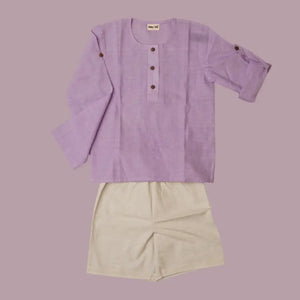 Earthy Wanderer' - Boys' Set with Full Sleeve Button-down Shirt and Shorts - EarthBased 