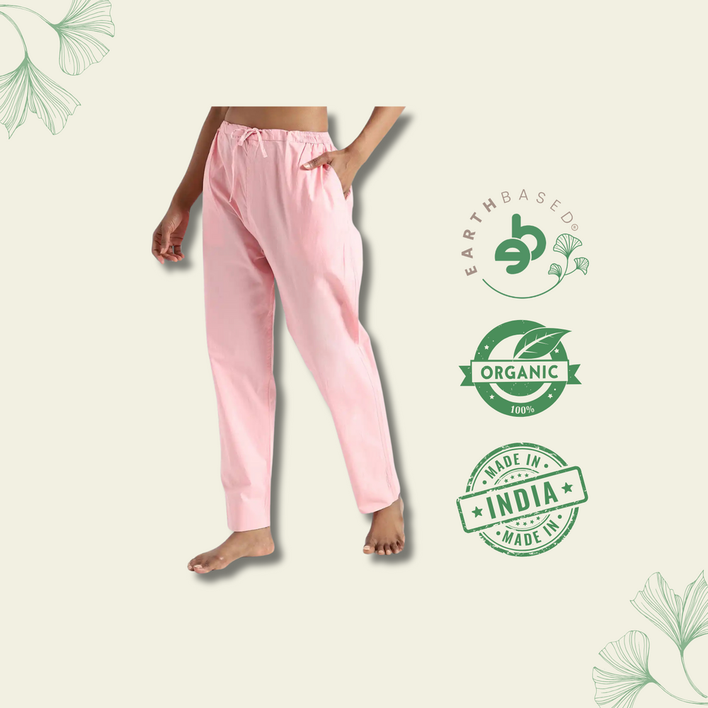 Organic Cotton & Natural Dyed Womens Rose Pink Color Slim Fit Pants by Livbio - EarthBased 