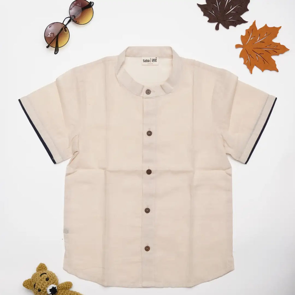 Boys Beige Shirt with Piping - EarthBased 