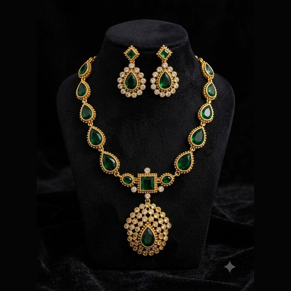 Emerald Pendant Necklace Set - view 4