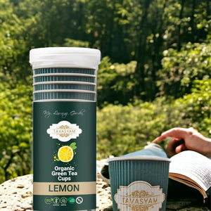 TAVASYAM Ready to Sip Lemon Flavour Green Tea Cup | Green Tea for Weight Loss | Vegan, Gluten Free & Sugar Free | Lemon Flavour | Whole Leaf Teas | Pre-Filled Tea Cups 200ml | Tea Cups Set of 12 - EarthBased 