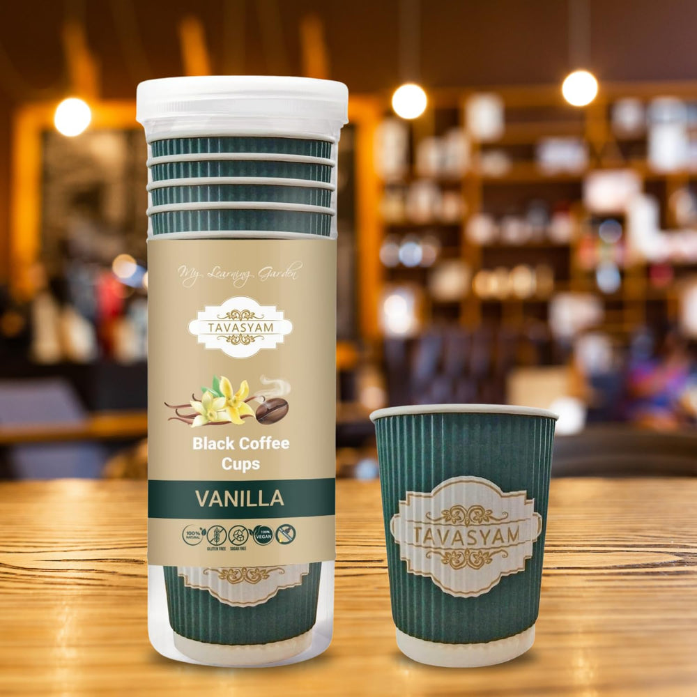 TAVASYAM Vanilla Instant Coffee Powder Black Coffee | Vanilla Flavored Coffee | Vegan, Gluten Free & Sugar Free | No Additives | No-Drip Infusion Layer | Pre-Filled Coffee Cups 200ml | Pack of 12 Cup - EarthBased 