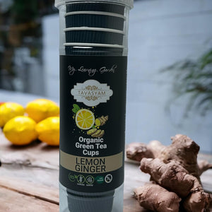 TAVASYAM Ready to Sip Lemon Ginger Green Tea Cup | Green Tea for Weight Loss | Vegan, Gluten Free & Sugar Free | Lemon Ginger Green Tea | Pre-Filled Tea Cups 200ml | Tea Cups Set of 12 - EarthBased 