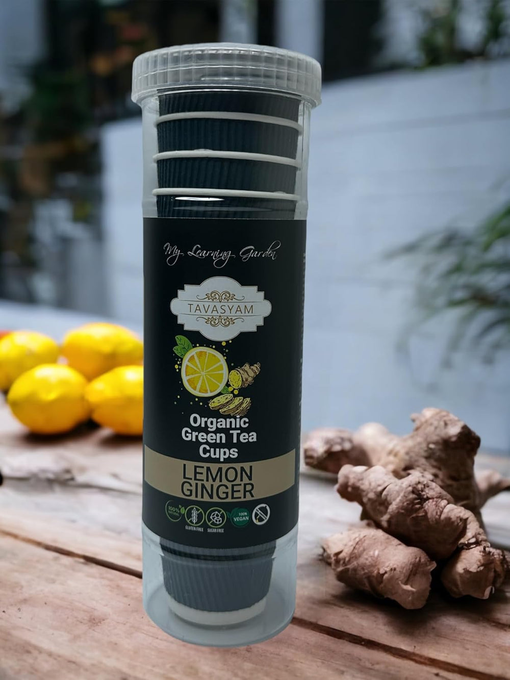 TAVASYAM Ready to Sip Lemon Ginger Green Tea Cup | Green Tea for Weight Loss | Vegan, Gluten Free & Sugar Free | Lemon Ginger Green Tea | Pre-Filled Tea Cups 200ml | Tea Cups Set of 12 - EarthBased 