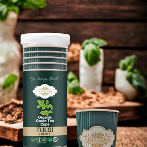 TAVASYAM Ready to Sip Tulsi Flavour Green Tea Cup | Green Tea for Weight Loss | Vegan, Gluten Free & Sugar Free | Tulsi Flavour | Whole Leaf Teas | Pre-Filled Tea Cups 200ml | Tea Cups Set of 12 - EarthBased 